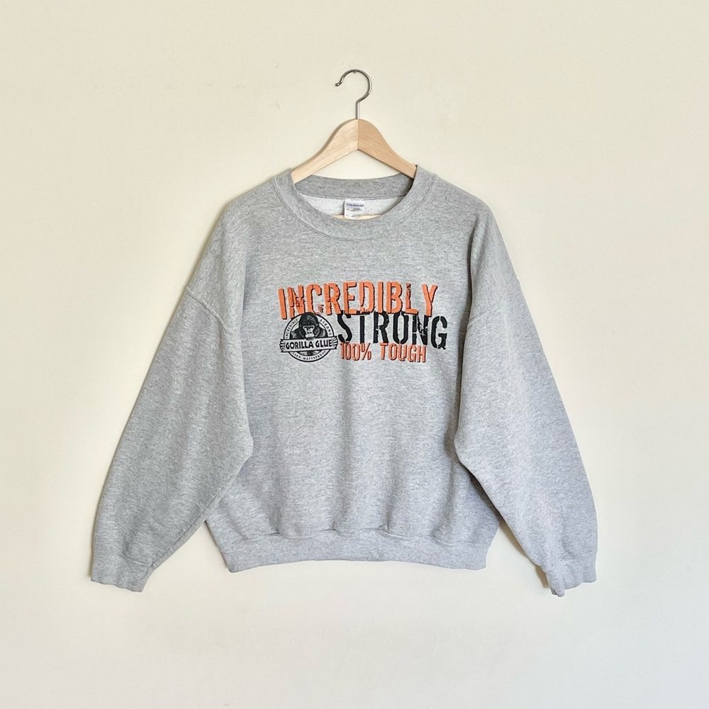 Vintage 90s Gorilla Glue Incredibly Strong 100% Tough Gray Sweatshirt Adult XL